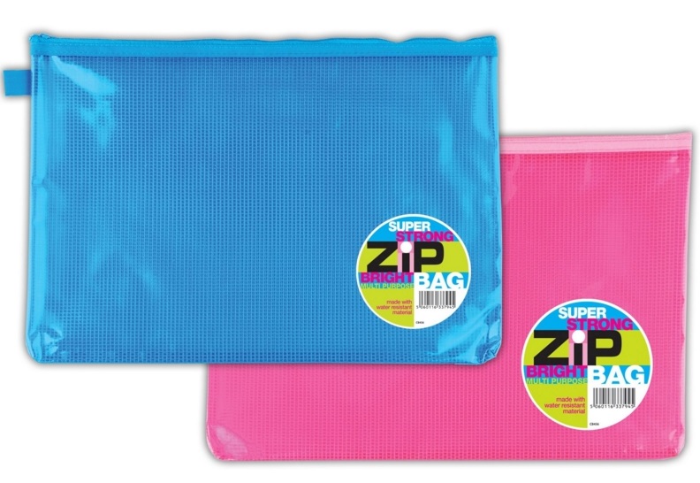 Super Strong Bright Zip Assorted Colour Bag A4+