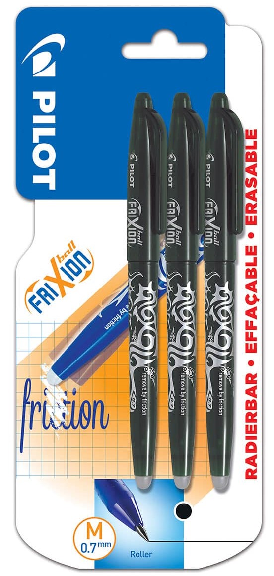 Pilot Frixion Erasable Rollerball Medium Pen Pack of 3 Black Colour