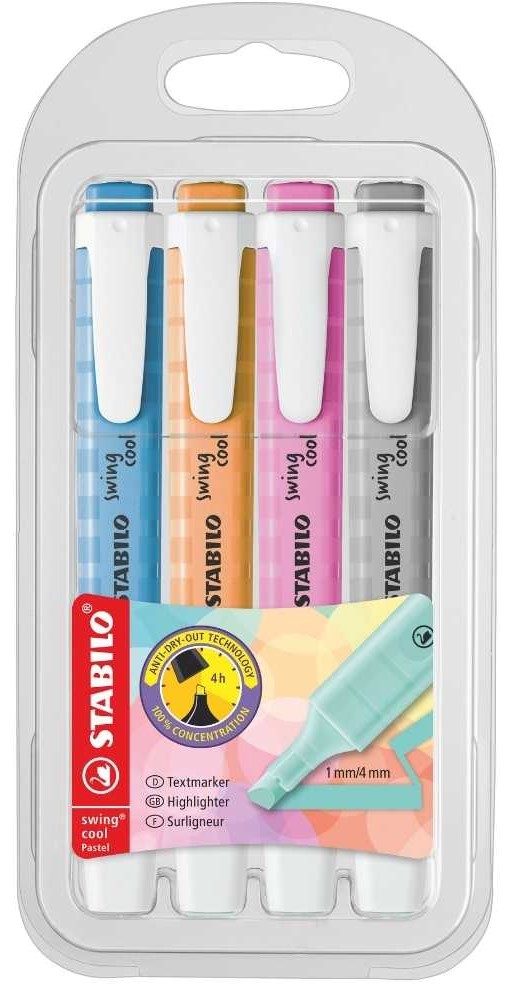 Stabilo Swing Cool Pastel Assorted Colours Highlighters 4Pack